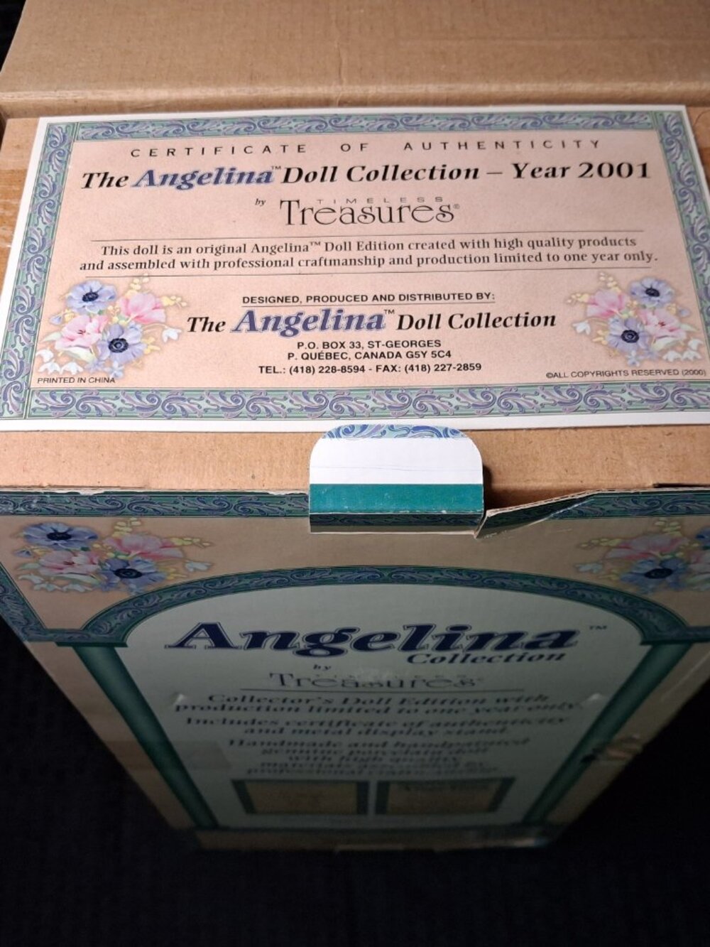 Vintage 2001 Angelina Collection Fine Porcelain Doll Green Plaid NIB w/ COA - Picture 9 of 16